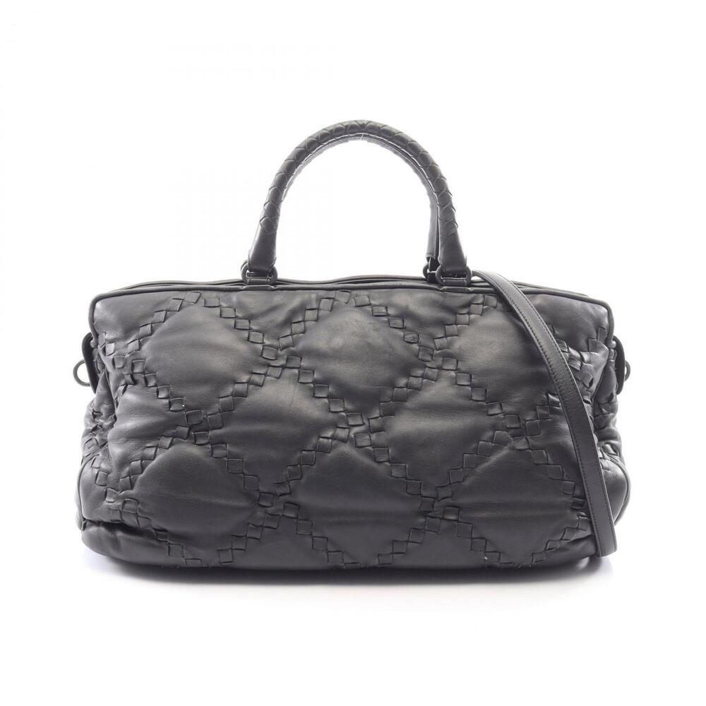 Bottega Veneta Intrecciato 2-Way Boston Bag/Handbag, Leather, Women's, Black